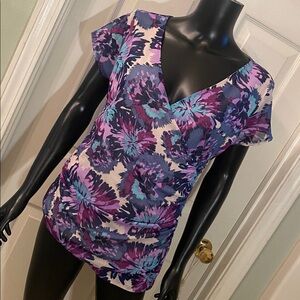 Elle Women's Floral Wrap Top - Purple and Blue